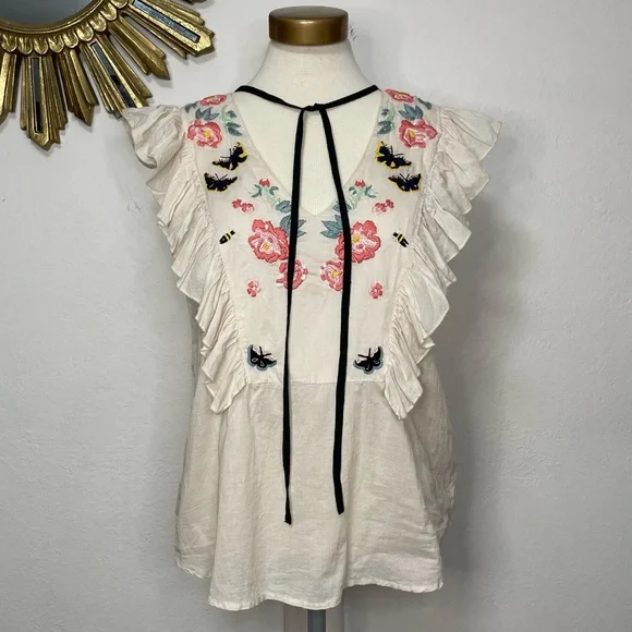 St. Roche Embroidered Floral Ruffle Sleeveless Top - Picture 8 of 14